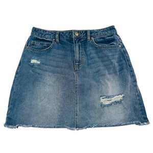 Harper Womens Blue Distressed Denim Mini Skirt Raw Hem Medium Wash Size M Medium